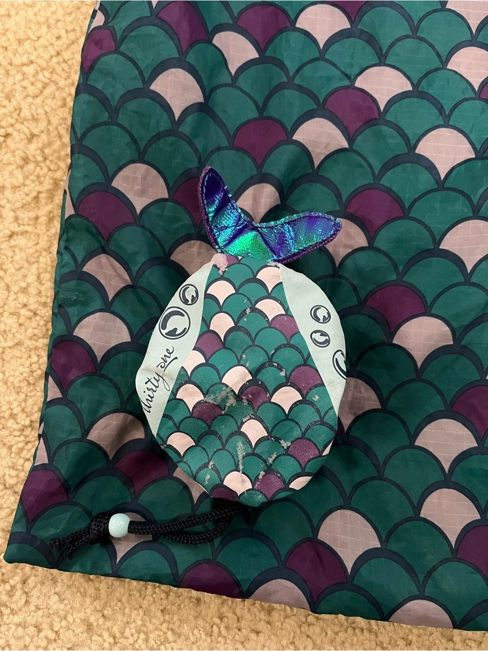 Thirty One Bag Foldaway Purple & Teal Mermaid Fish Tote Bag